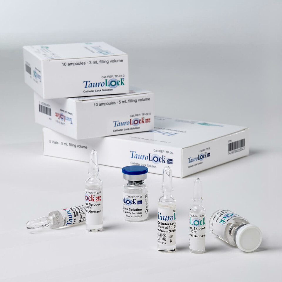 TauroLock™ vial and ampoules, TauroLock™-HEP500 ampoules, TauroLock™-U25.000 vial with packaging 